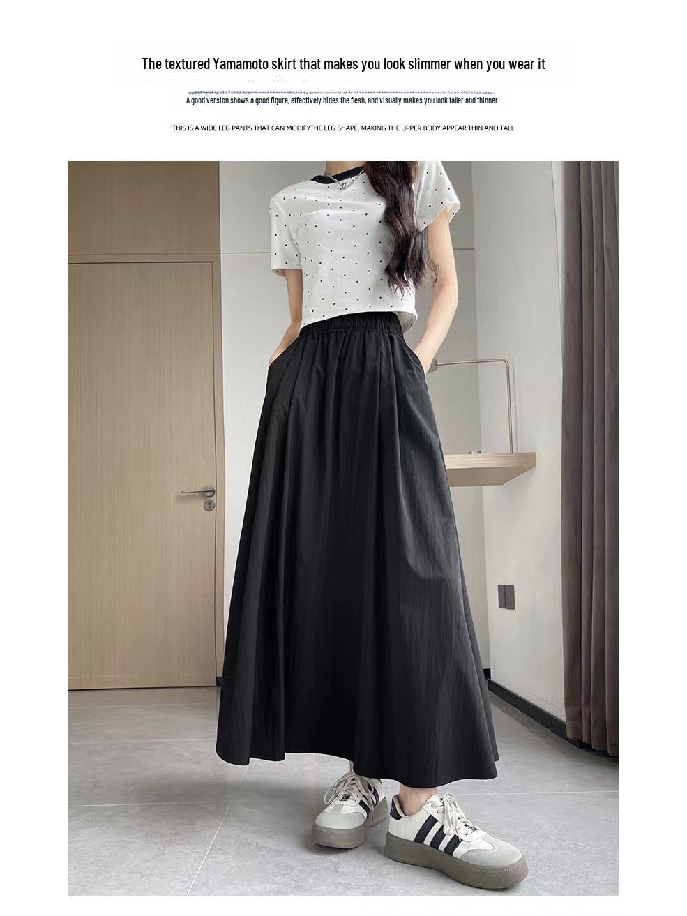 

Летняя юбка Yamamoto A-Line с высокой талией и складками 2025 года — легкая, дышащая, утягивающая L (125-140) чёрный