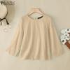 ZANZEA Women Casual Round Neck 3/4 Sleeve Loose Embroidered Blouse