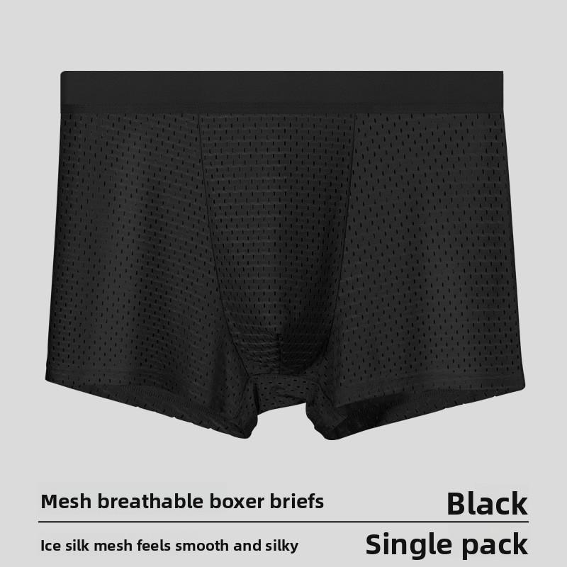Men s Spring and Summer New Net Hole Ice Silk Breathable Graphene Antibacterial Boxer Briefs L чёрный