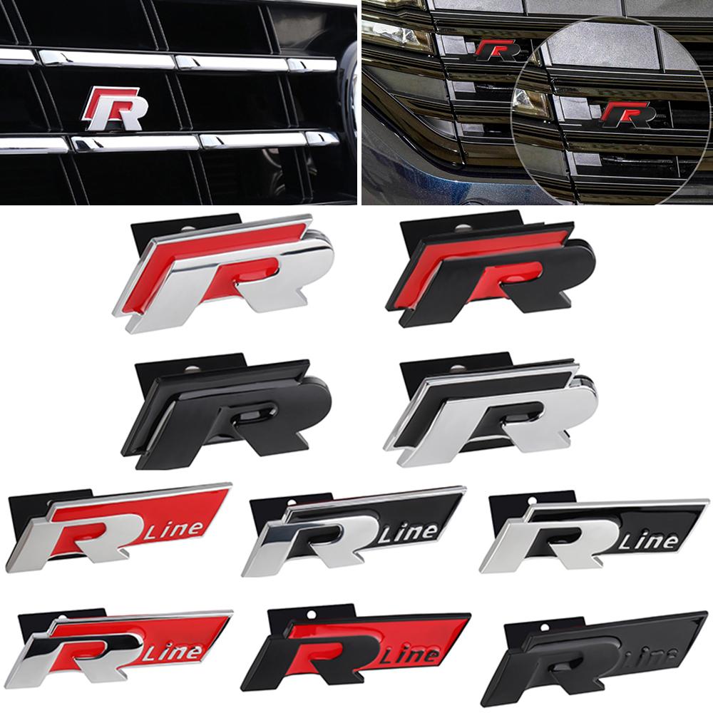 ARQWZ1 3D Metal R Rline Logo Badge Sticker Car Front Grille Trunk Emblem Stickers For Volkswagen VW Polo Golf Polo CADDY Beetle Jetta R