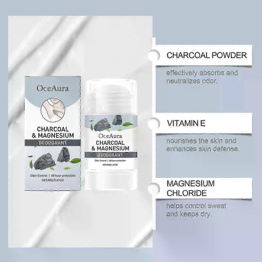 Charcoal & Magnesium Deodorant - 48H Odor Control & Sweat Management, Natural Underarm Protection, 40g/1.41oz, Non-Sticky Formula for Sensitive Skin