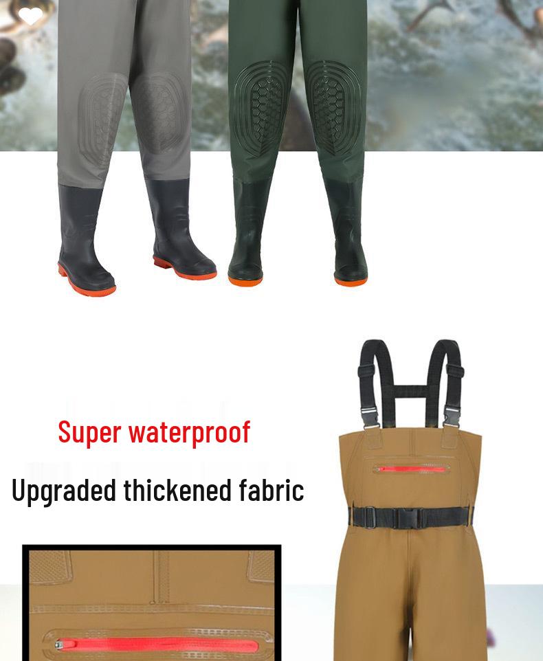 Camouflage Waterproof Wading Pants with Integrated Boots for Fishing