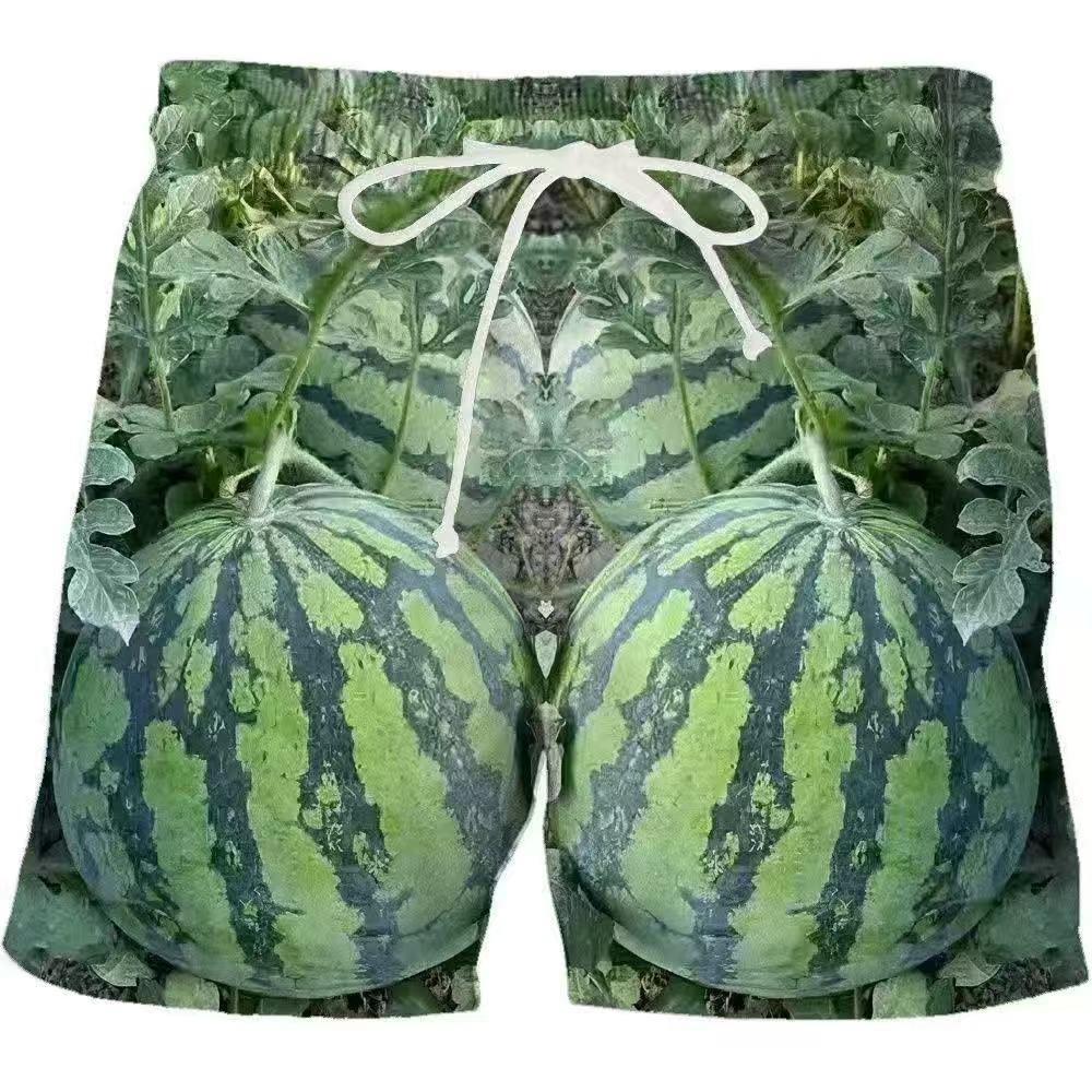 Fashionable Comfortable Plus Size Drawstring Loose Watermelon 3D Shorts Men Creative Colorful Summer Leisure Holiday Cool Daily Versatile Shorts