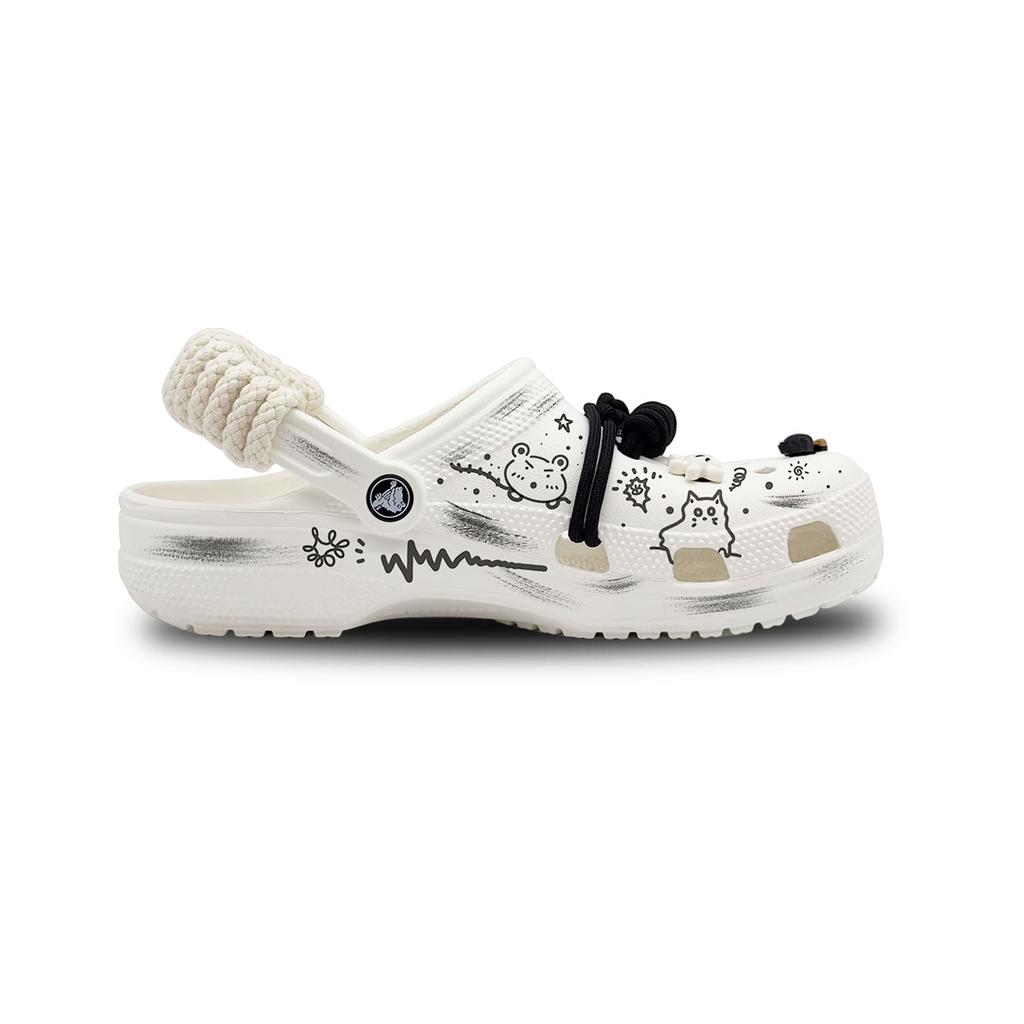 Crocs Classic clog Happy Graffiti EVA Fashion Street Hip Hop Hole Shoes Unisex White