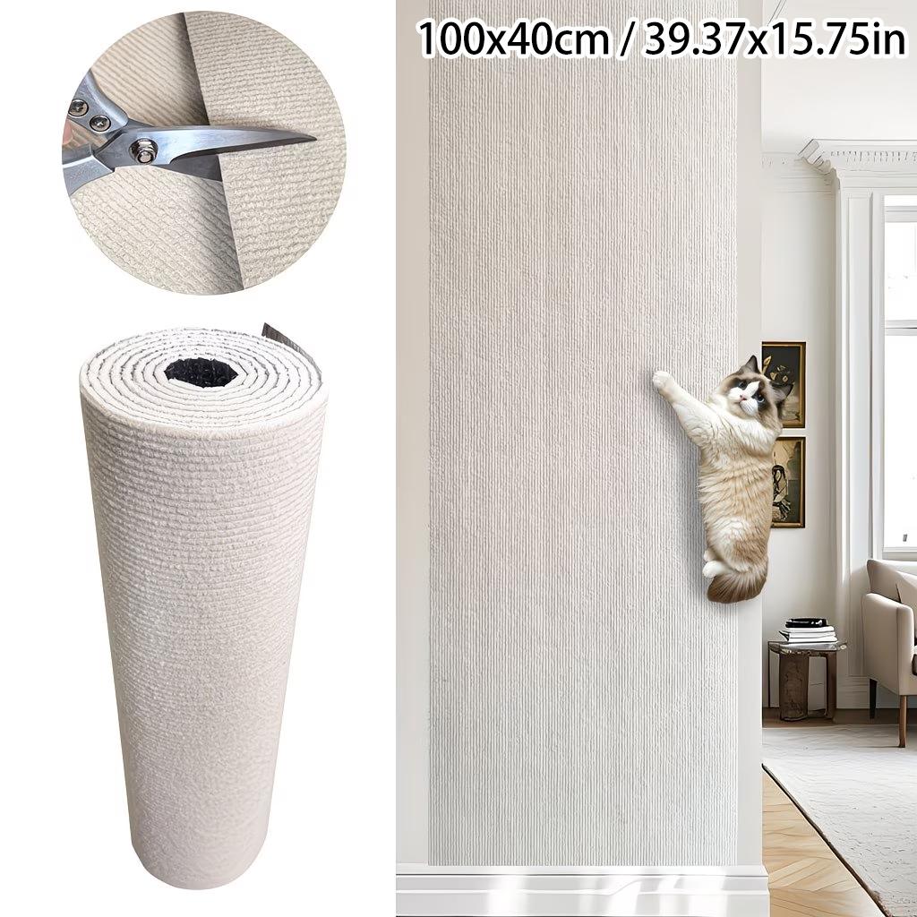 

39.37x15.75in Self-Adhesive Cat Scratcher Mat, Sisal-Polyester Furniture Protector, Removable Wall-Mountable for Indoor Cats