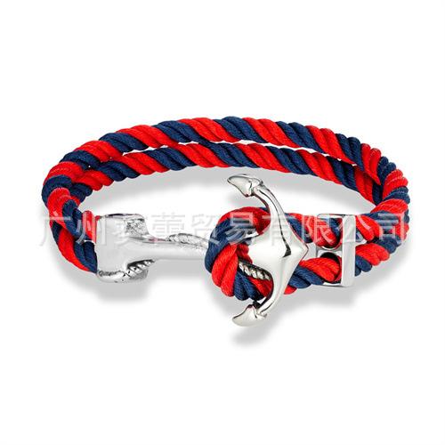 Classic Navy Stainless Steel Anchor Bracelet Men'S Casual Double Strand Multicolor Nautical Surfing Bracelet