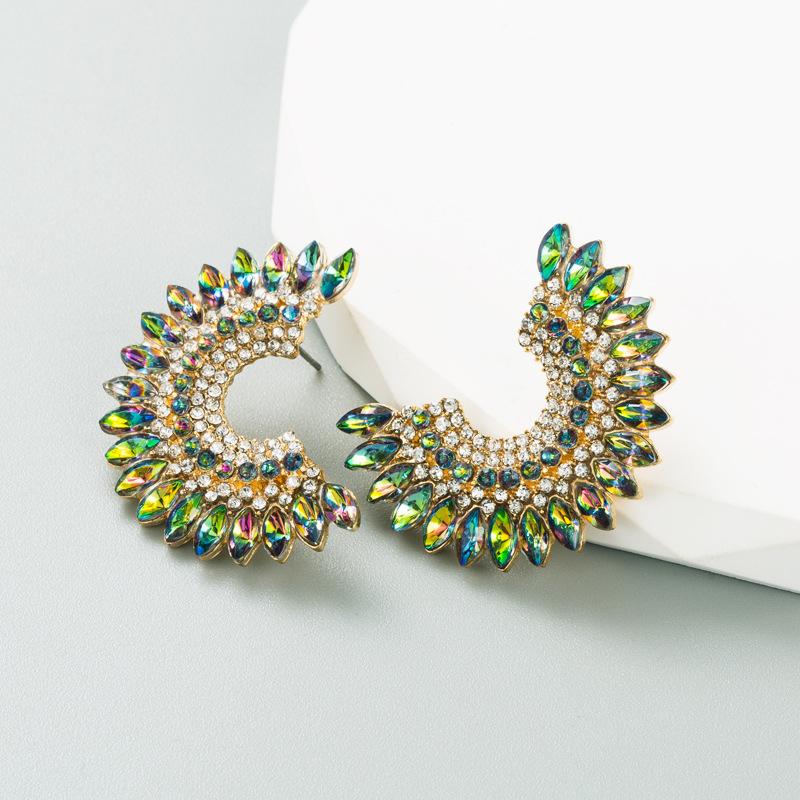 Hoop Half Earring Geometric Women Round Alloy Full Crystal Temperament High Quality Earrings