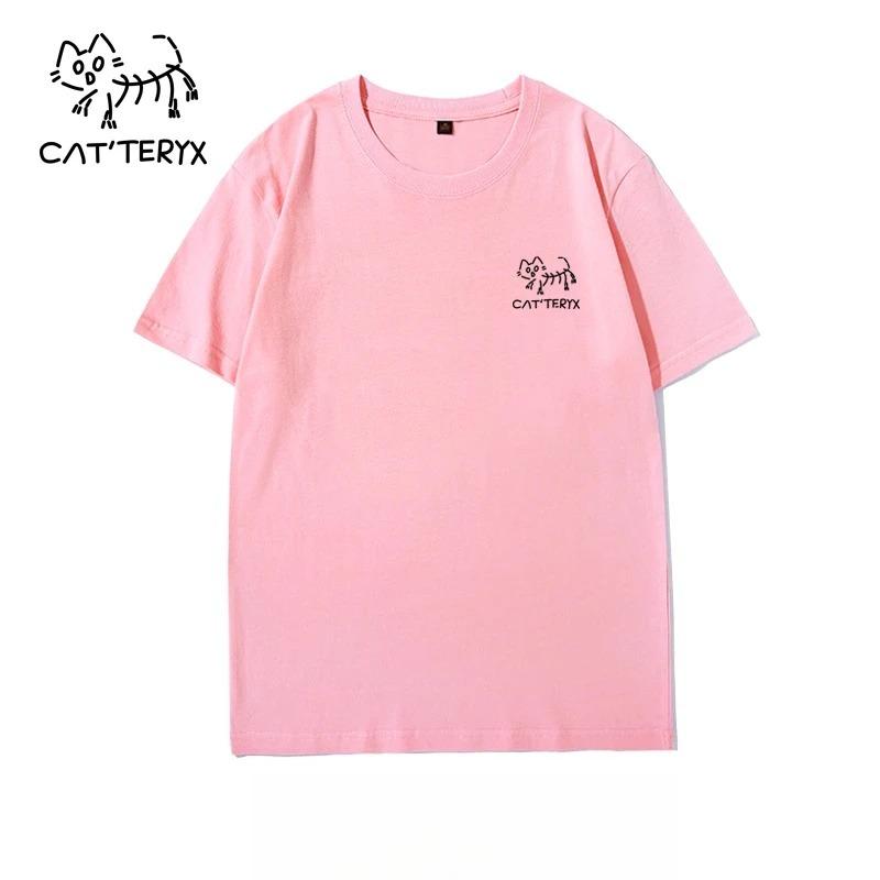 CAT TERYX Short-sleeved T-shirt Men's and Women's Fun Trendy Brand Pure Cotton Loose and Cute Cat Couple Casual Half-sleeved Top