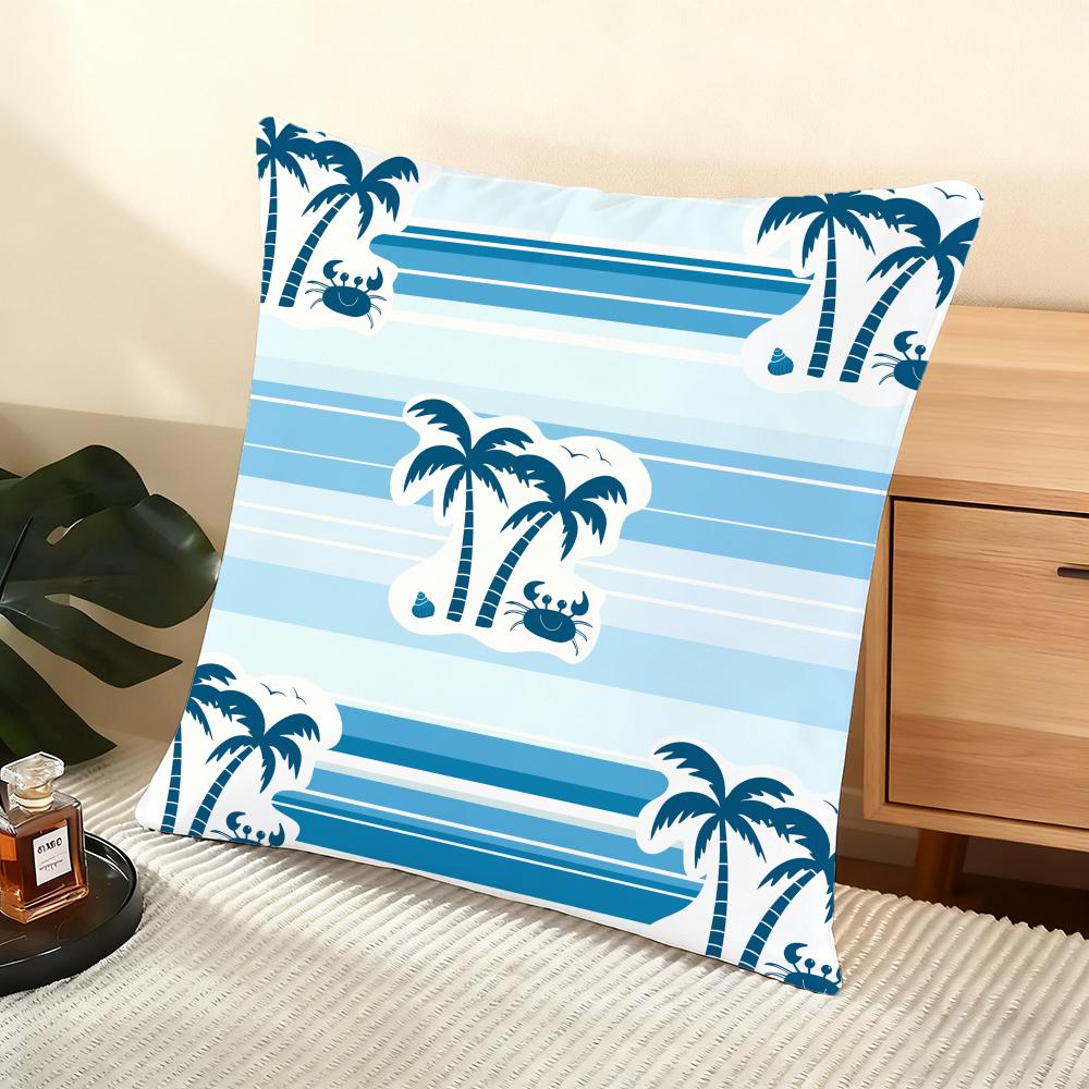 Plam Trees Flowers Cushion Cover Soft Short Plush Pillow Cover Smooth Cozy Texture Aesthetic Cushion Case Home Decor