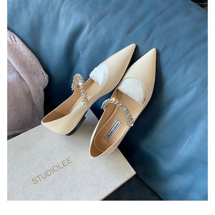 

Grape mother same Mary Jane single shoes women s flat summer bag head pointed rhinestone rear empty cool slippers 40