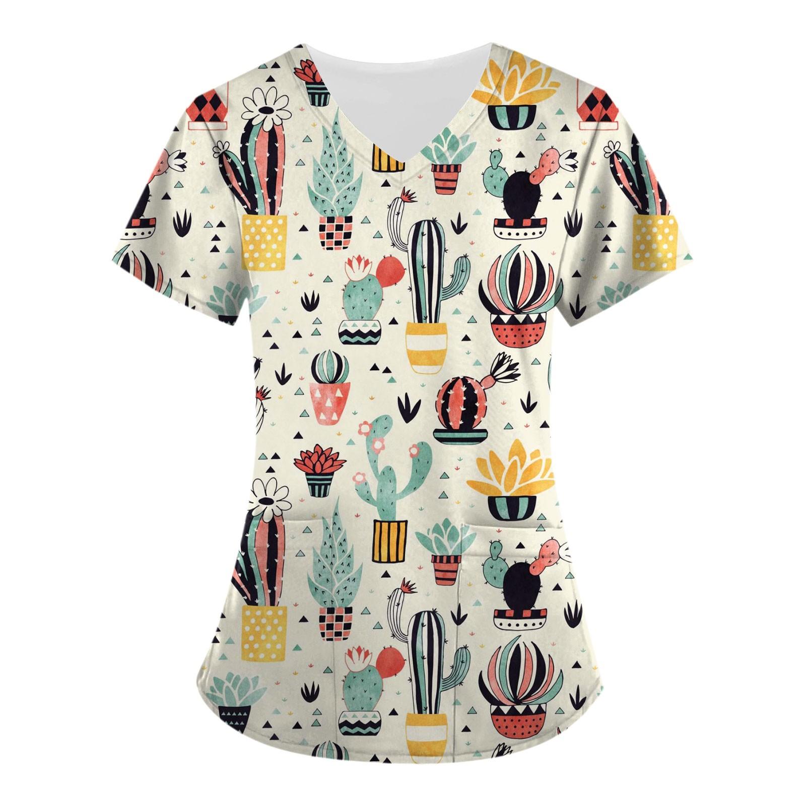 

Женские топы с короткими рукавами и v-образным вырезом с милыми животными, рабочая блузка с карманами S жёлтый