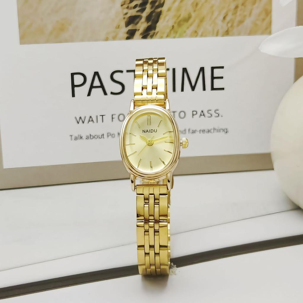 Vintage Style Fashion Oval Dial Quartz Watch Steel Strap Pointer Digital Wristwatch Women Clock