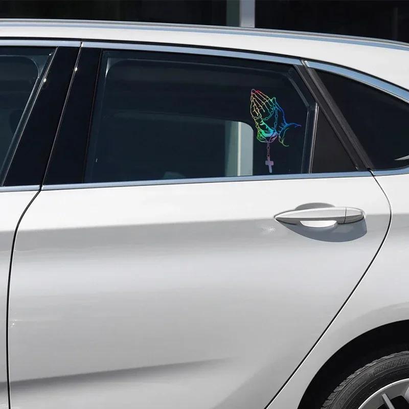 Car interior stickers Color car prayer gesture laser stickers God Jesus Christ Fashion car body styling decorative stickers