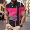 Men Geometric Color Block Short Sleeve Textured Polo Shirt