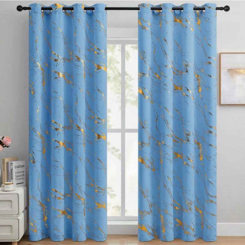 2pcs 100% Blackout Luxury Curtains - Gold Foil Jacquard with High Precision Weave Thickened Window Decor