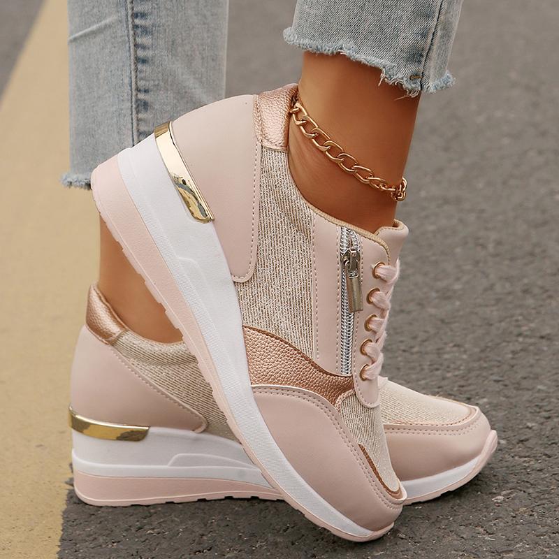 Fashion 2025 New Fashion Pink Wedge Sneakers Women Lightweight Breathable Casual Sports Shoes Woman Plus Size Platform Vulcanized Shoes