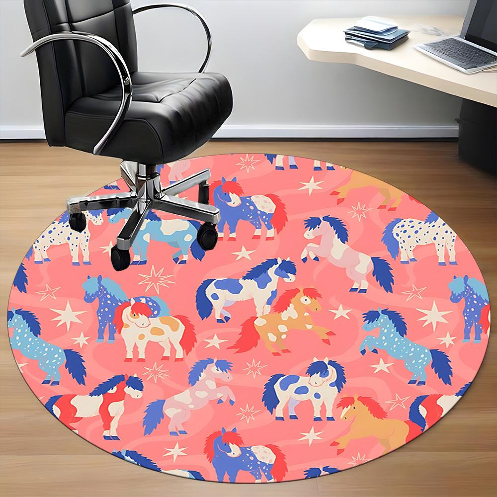 1pc Horse Pattern Office Round Rug, Non-slip, Soft and Durable Office Rug for Interior Decoration, Perfect for Office, Beautiful Decoration yy26032303