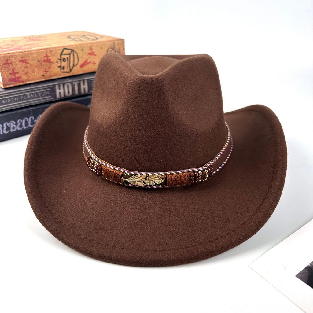 Tibetan top hat retro ethnic style metal feather western cowboy hat men's jazz hat women's felt hat