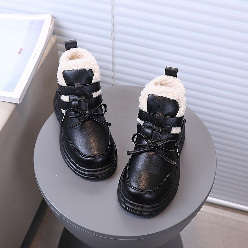 Neue warme Plüsch-gefütterte Stiefel für Mädchen für Herbst/Winter – Schleifen-Dekoration, einfarbig, vielseitiger schlichter Stil, Kurzstiefel
