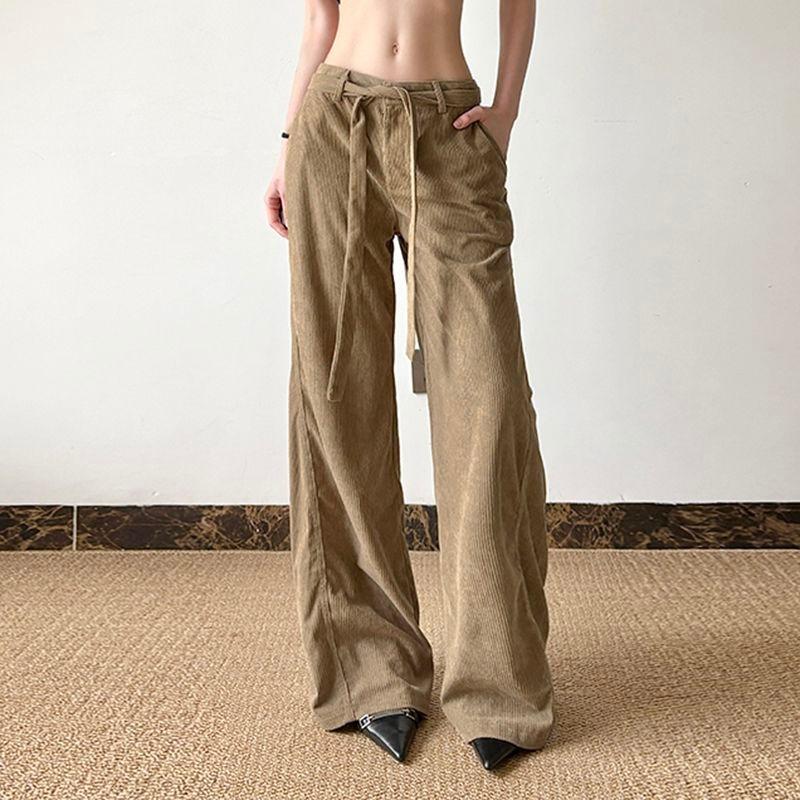 Retro Cord Samtfarbene Freizeithose mit lockerem Bund Hot Girl Weitbeinige Hose Herbst- und Winterstil