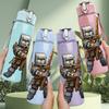 1PC Metal Helmet Robot Warrior Pattern 750ml Color Plastic Sports Water Bottle Leakproof Flip Straw Lid Suitable for Sports Office Home Use