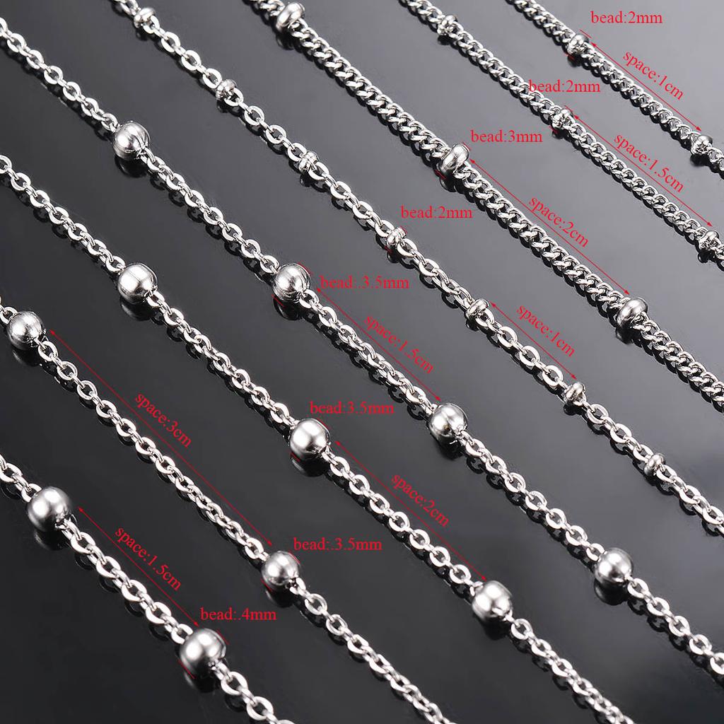 Wholesale 10pcs/lot Width 1.5mm 2mm Tiny Beaded Chain Stainless Steel Link Chain for Necklaces Bracelets Foot Jewelry