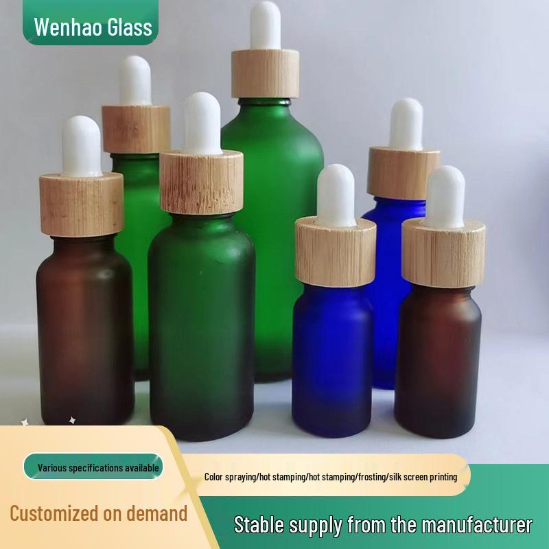 Brown Glass Essential Oil Bottle with Bamboo Lid and Dropper for Cosmetics Brown Frosted Glass 5ml