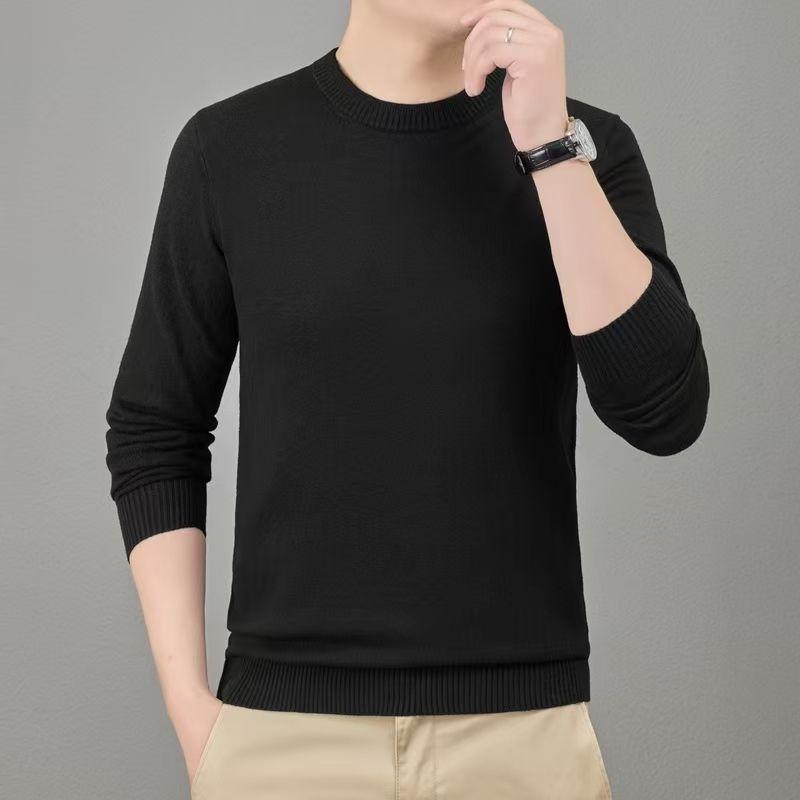 Autumn Winter Solid Color Sweater Men's Woolen Sweater Thickened Round Neck Base Warm Knitted Sweater