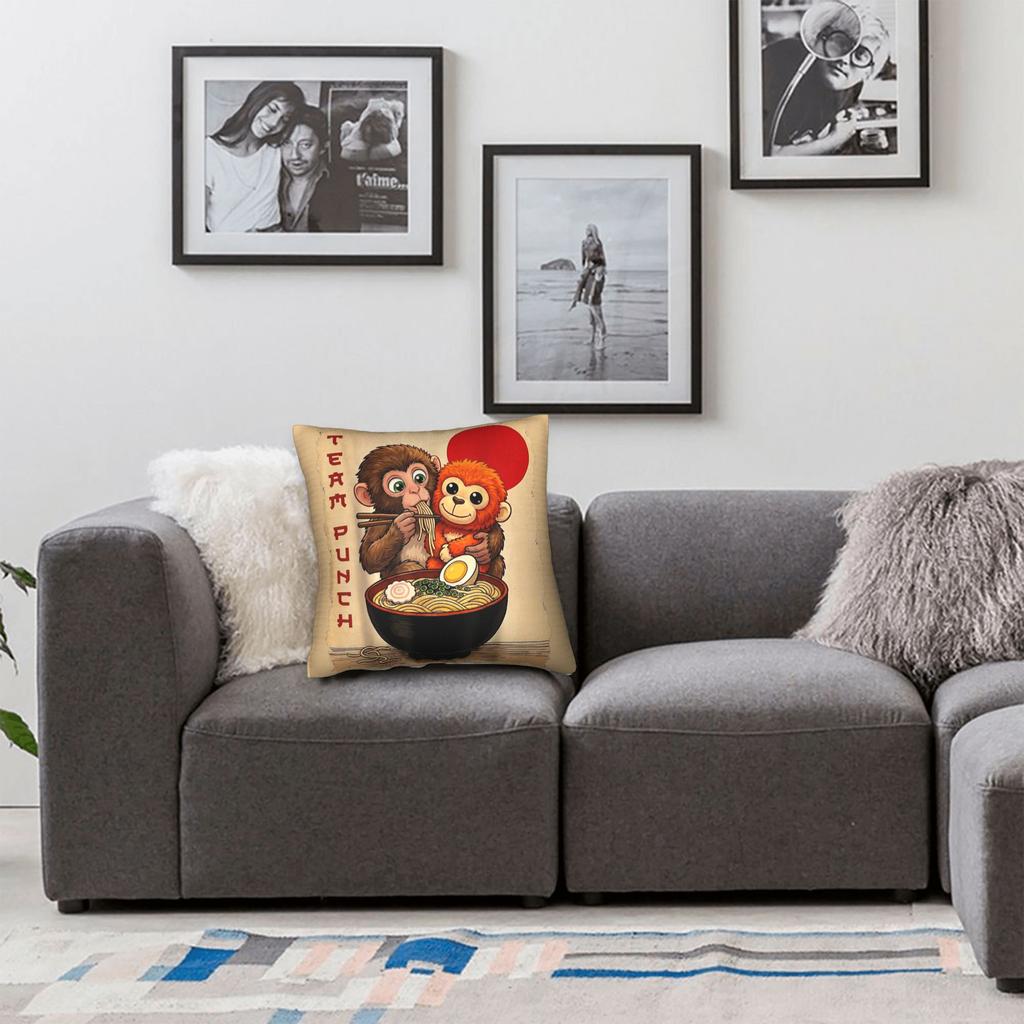 Kawaii Ramen Monkey Punch Vintage Pillow Cover Comfy Cushion Cover Novelty Pillow Case For Sofa Couch Bed Living Room
