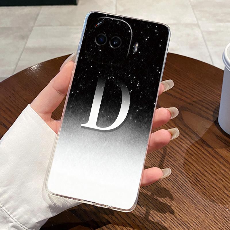Anti-scratch Phone Case For Vivo iQOO Z11 Turbo Jelly Clear TPU Soft Casing Lucky Initial Letter With Flower Couple Shell