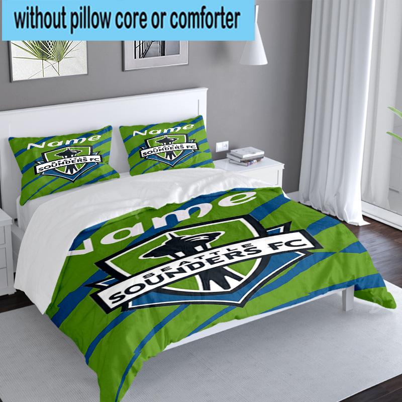 3PCS Custom Name Sounders FC Crest Bedding Set, Including 1pc Duvet Cover And 2pcs Pillowcases, Suitable for Dorms and Bedrooms Gift