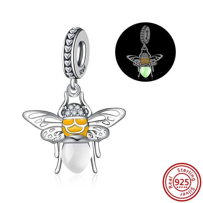 

Подходит для браслетов с шармами Pandora 925 медь Светящийся в темноте Привидение Тыква Светлячок Лампочка Насекомое Светящаяся подвеска Бусины Циркон