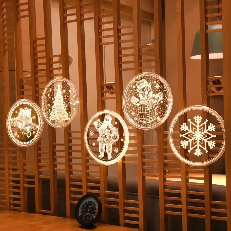 16cm 3d Led Suction Cup Light Santa Snowman Christmas Light Led String Christmas Tree Ambient Light Window Decoration