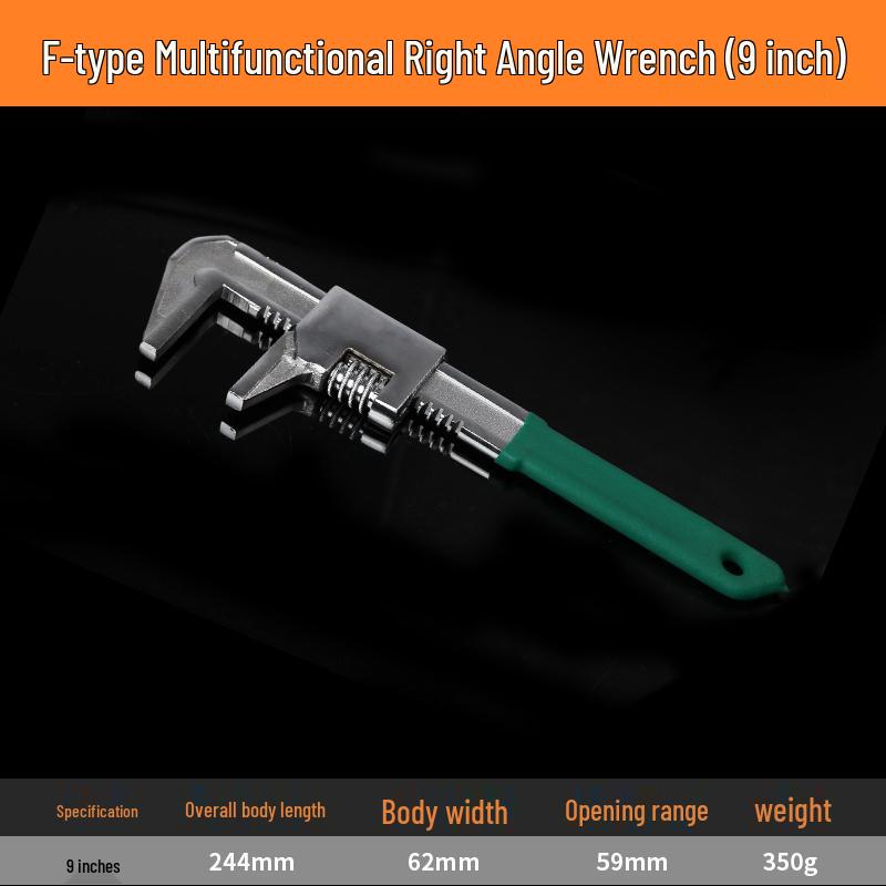 Multi-Functional Right-Angle F-Type Adjustable Wrench with Large Opening