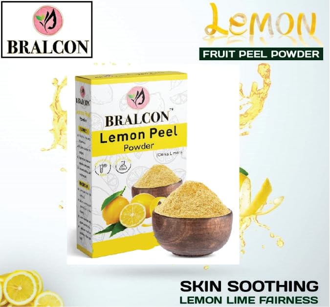 BRALCON Lemon Peel Powder 100g | Citrus Limon | 100% Pure & Natural for Face, Skin | Exfoliating Skin Treatment Mask for Tan Removal, Glowing Skin,