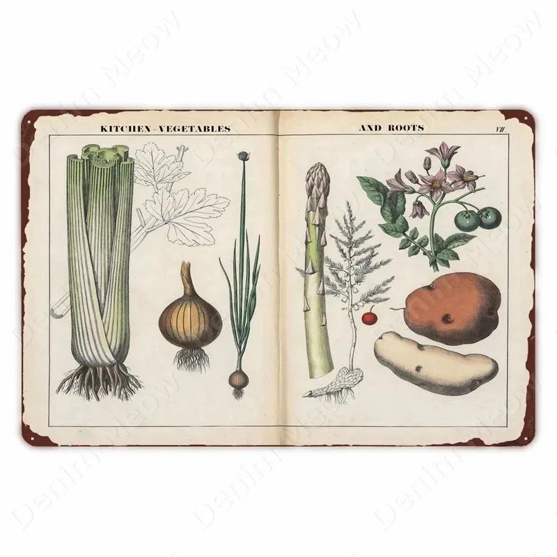 VegFruitVintageSign Vegetable Plants Retro Poster - Fruits/Cauliflower Vintage Metal Tin Sign, Garden/Kitchen Farm Wall Decor