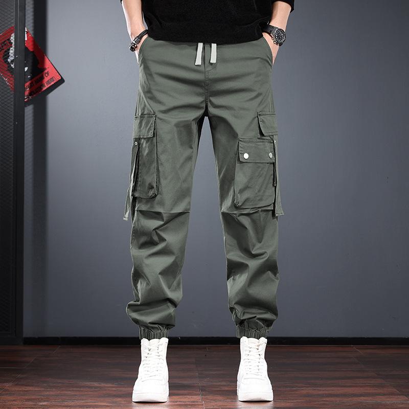 Black Overalls Men's Spring and Autumn Loose Tied Harlan Pants New Fashion Drawstring French Casual Pants Tide