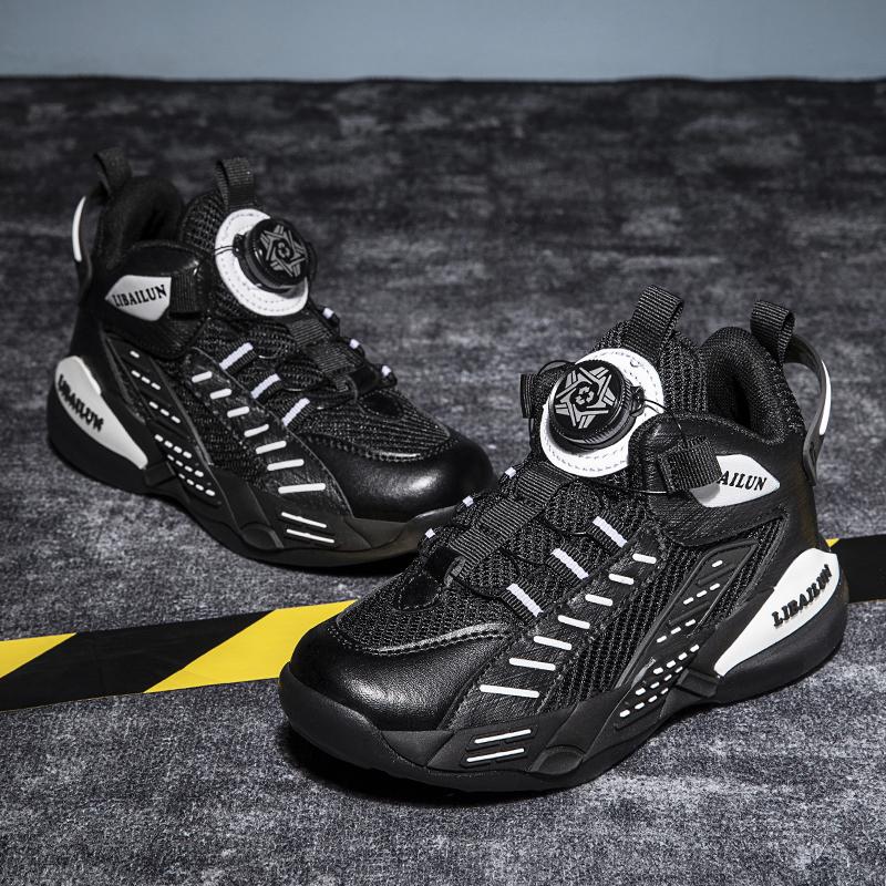 Nowe dziecięce buty do koszykówki z przyciskiem obrotowym, modne trampki dla chłopców, szkolne buty sportowe dla dziewcząt, dziecięce buty codzienne, buty outdoor
