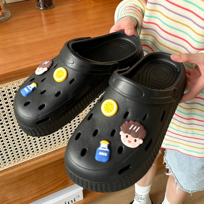 Summer New Couple Beach Sandals Breathable Hole Shoes Thick Sole Hollow Outer Slippers Women