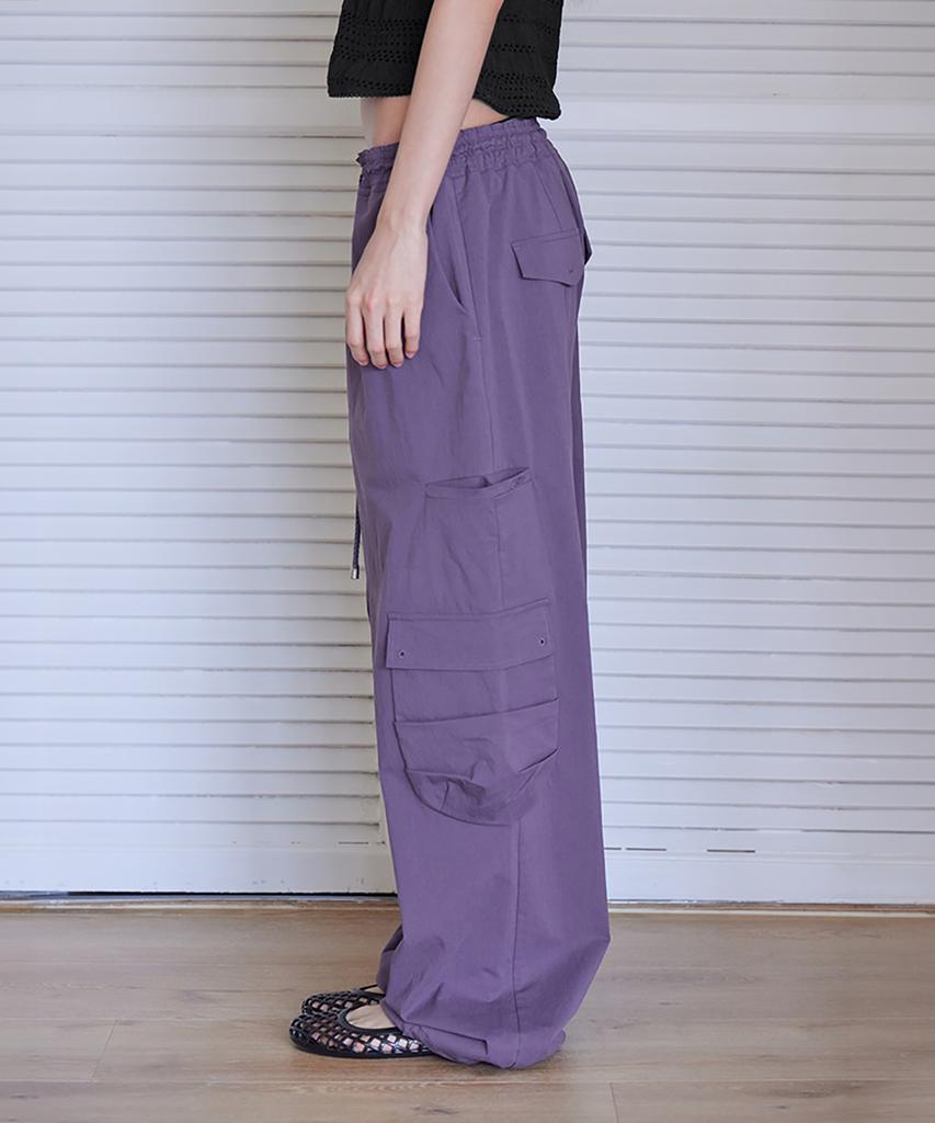 Leondeondada Nylon Cargo String Hem Pants, Purple