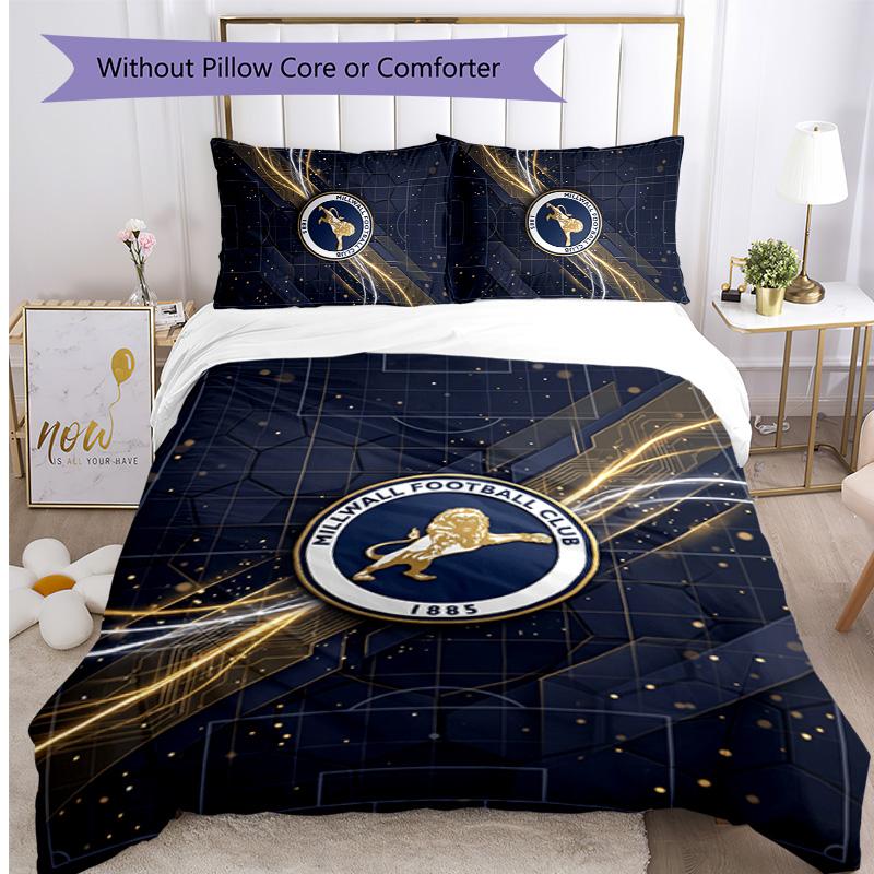 Millwall Football Printed 3 Pieces Bedding Set, Comfortable Skin Friendly Bedroom Duvet Cover Set