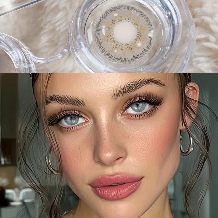 FreshLady Gray Brown Colored Contact Lenses 2pcs 14.2mm Yearly Soft Natural Beauty Pupils for Daily & Party Makeup