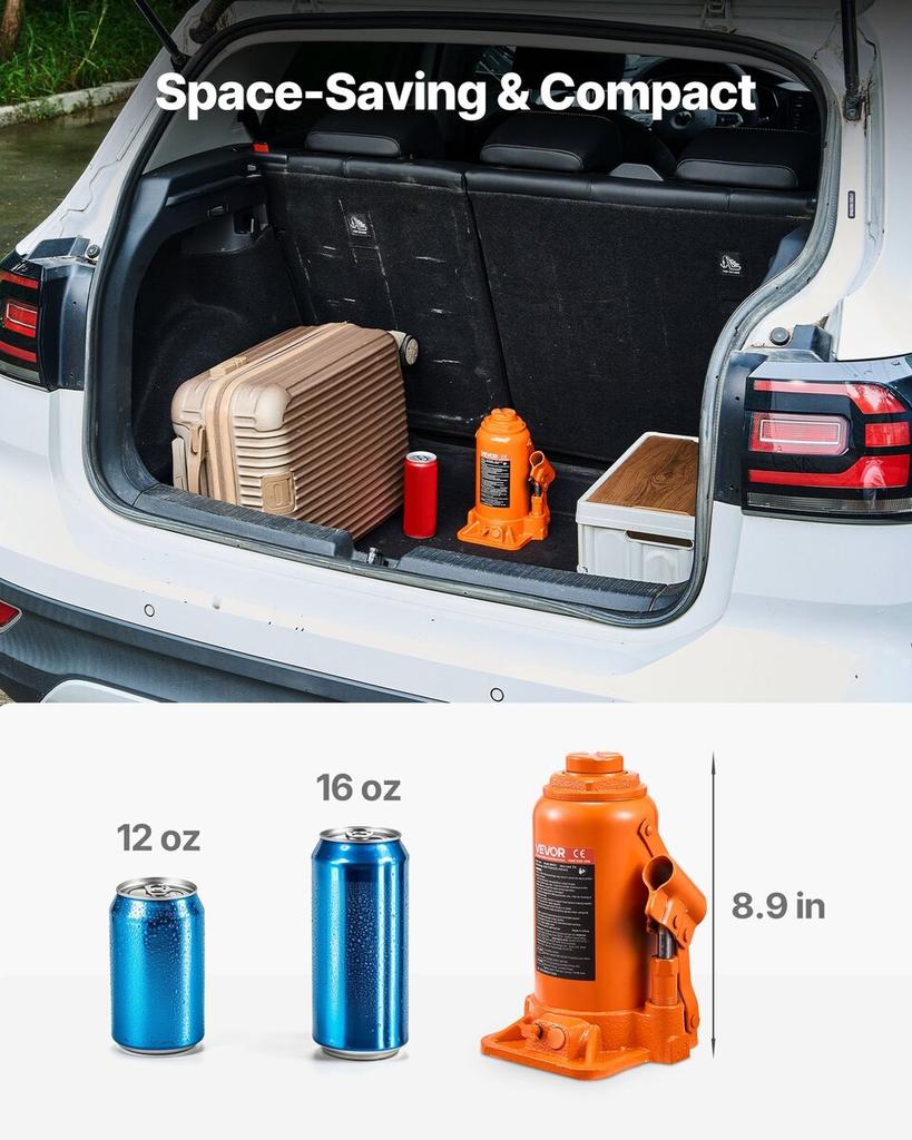 Hydraulic Bottle Jack, 20 Ton (44092 Lbs) Load Capacity, 225-435 Mm Lifting Range, Heavy Duty Welded Bottle Jack for Car, SUV, Pickup, Auto Repair,