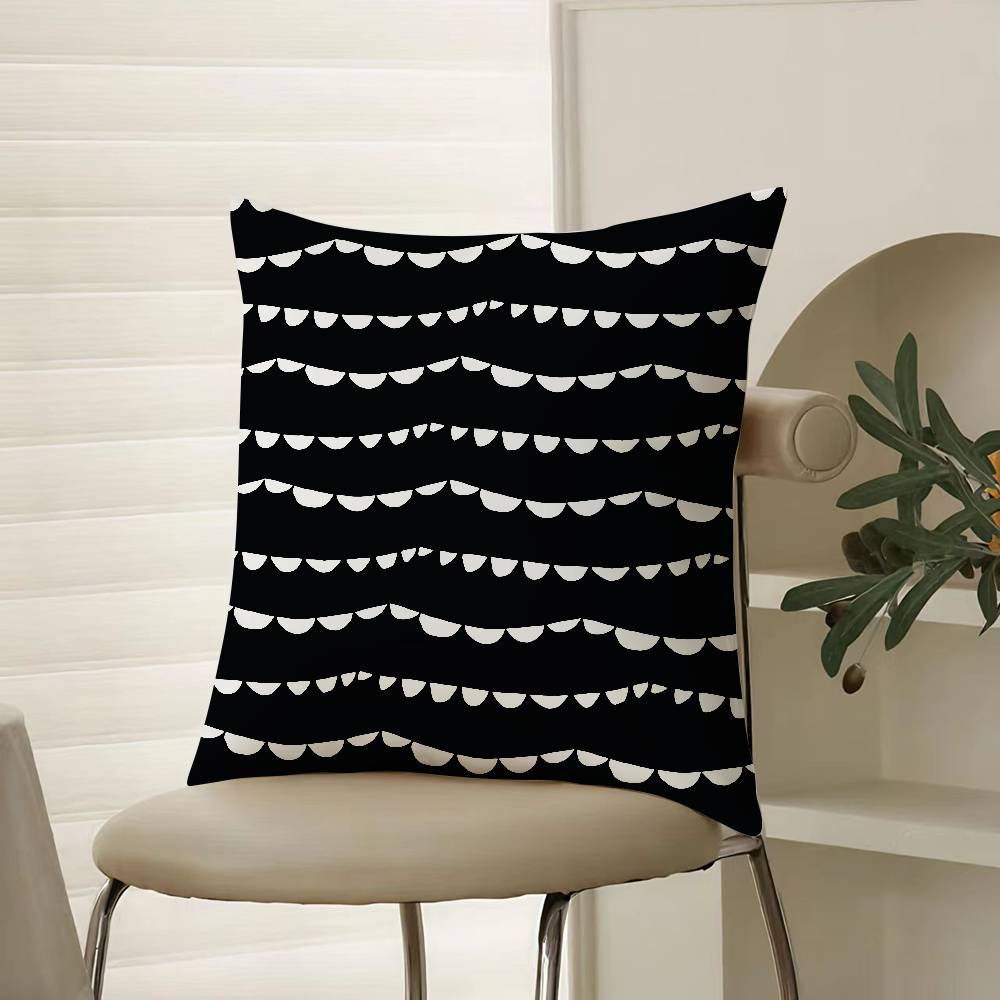 Black And White Abstract Print Pillow Case Comfort Sofa Bed Silky Elegant Invisible Zipper Decorative Cushion Cover