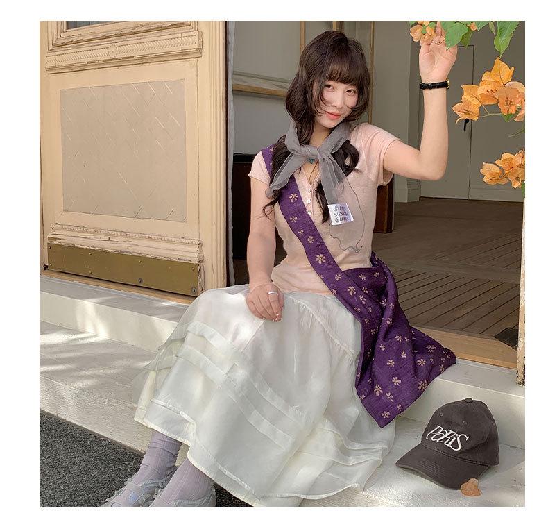 Thirteen Rows SS Elastic Waist Korean Patchwork Gauze Skirt 1685