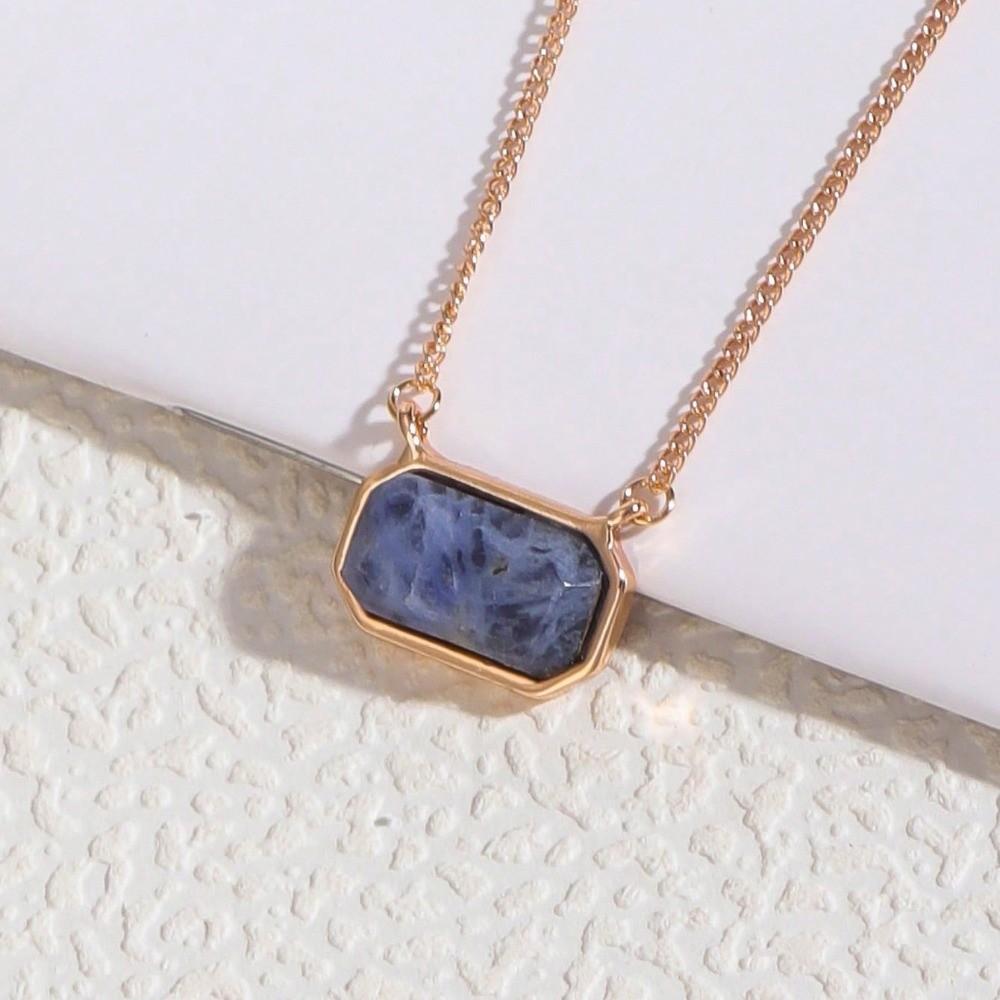 

Square Pendant Semi Stone Choker Handmade Square Pendant Fashion Raw Gemstone Necklace Meditation синий