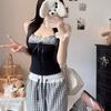 Summer Women'S Sweet Sexy Bow Lace Patchwork Sleeveless Slim Camisole With Chest Pad