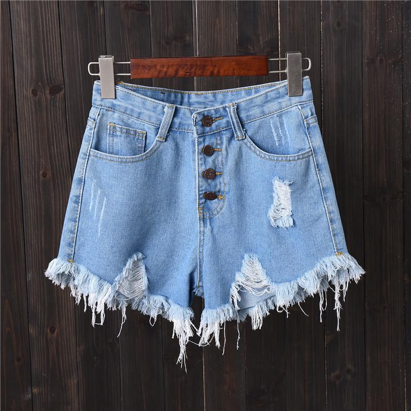 2019 Pantaloncini di Jeans Strappati a Vita Alta Taglie Forti da Donna - Bordo Grezzo Gamba Larga Hot Pants Trend