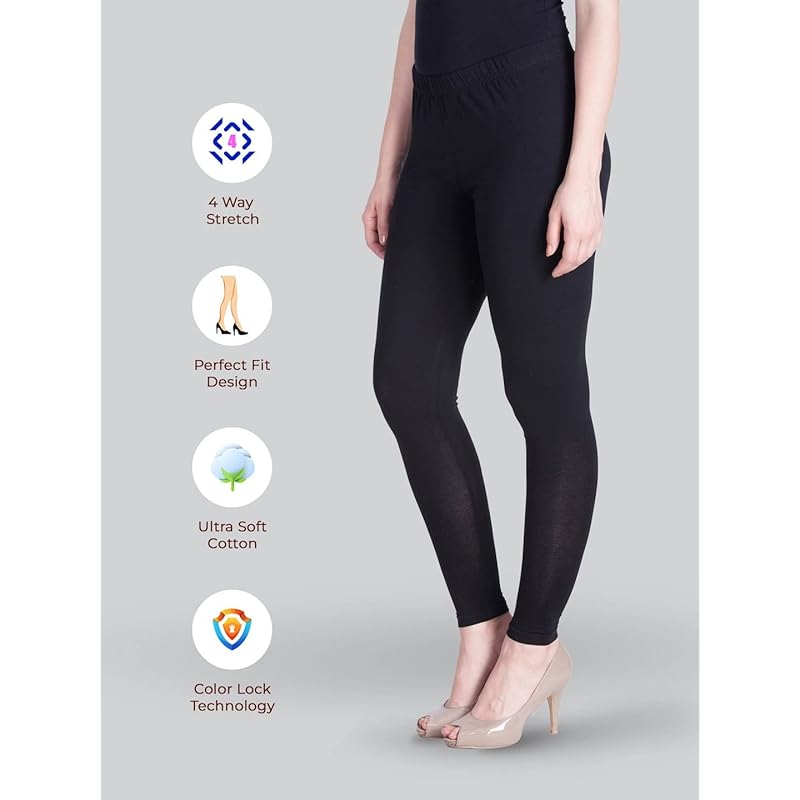 Lyra Women Solid Premium Cotton Ankle length Leggings | Mid-Waist | Fashionwear L