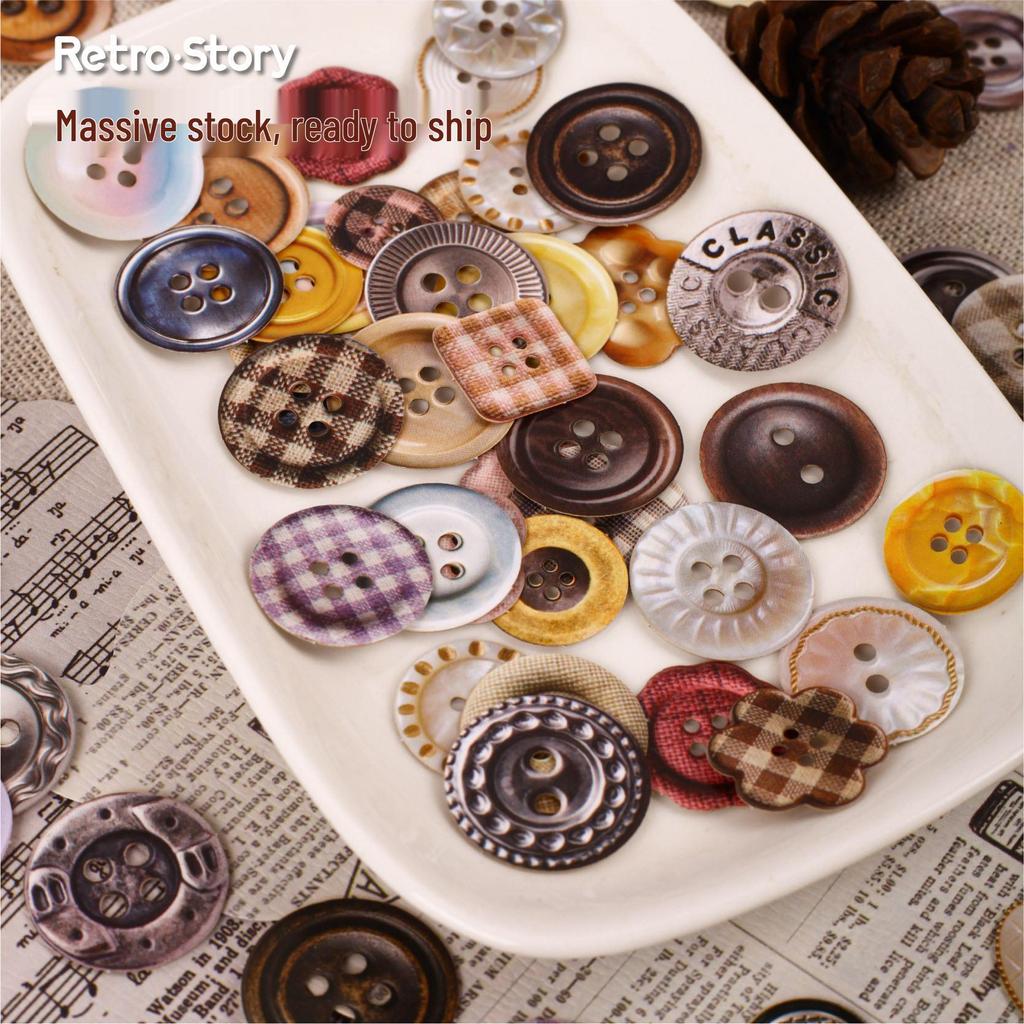 Retro Story Button Series Sticker Pack: 50 Stickers, 6 Styles for Journal Decoration